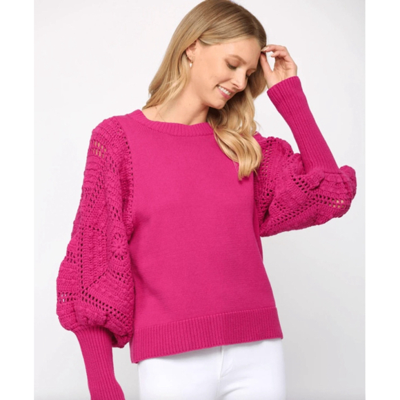 FATE Handknit Puff Sweater Pink Berry Large - Picture 2 of 10